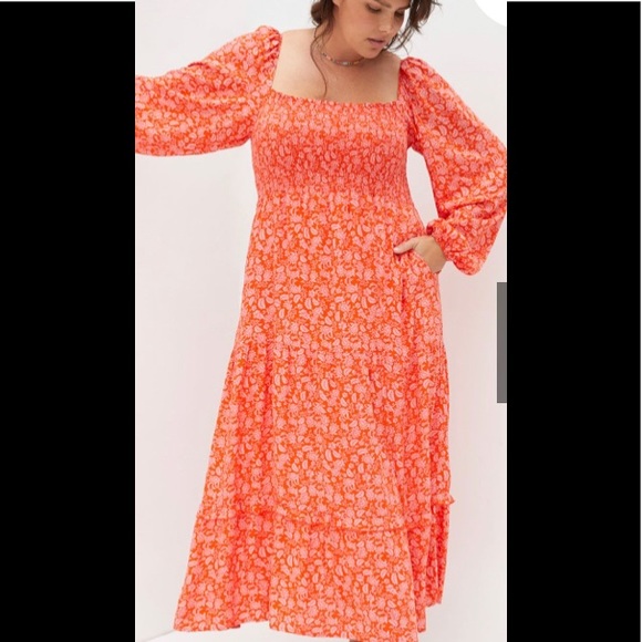 Dolan Left Coast Anthropology red midi smocked bodice dress NEW - Picture 5 of 11